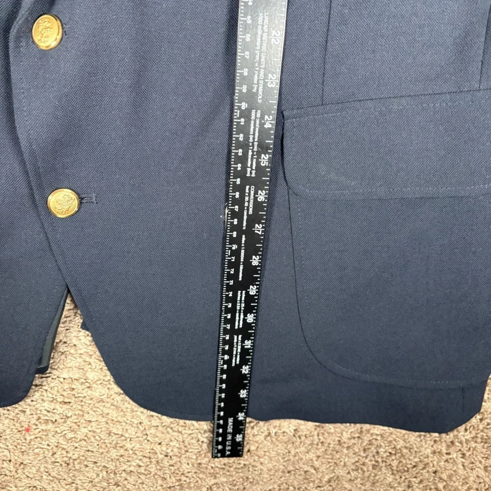 Stafford Mens Navy Blue Worsted Wool Blend Two-Button Blazer Gold‎ Crest Buttons